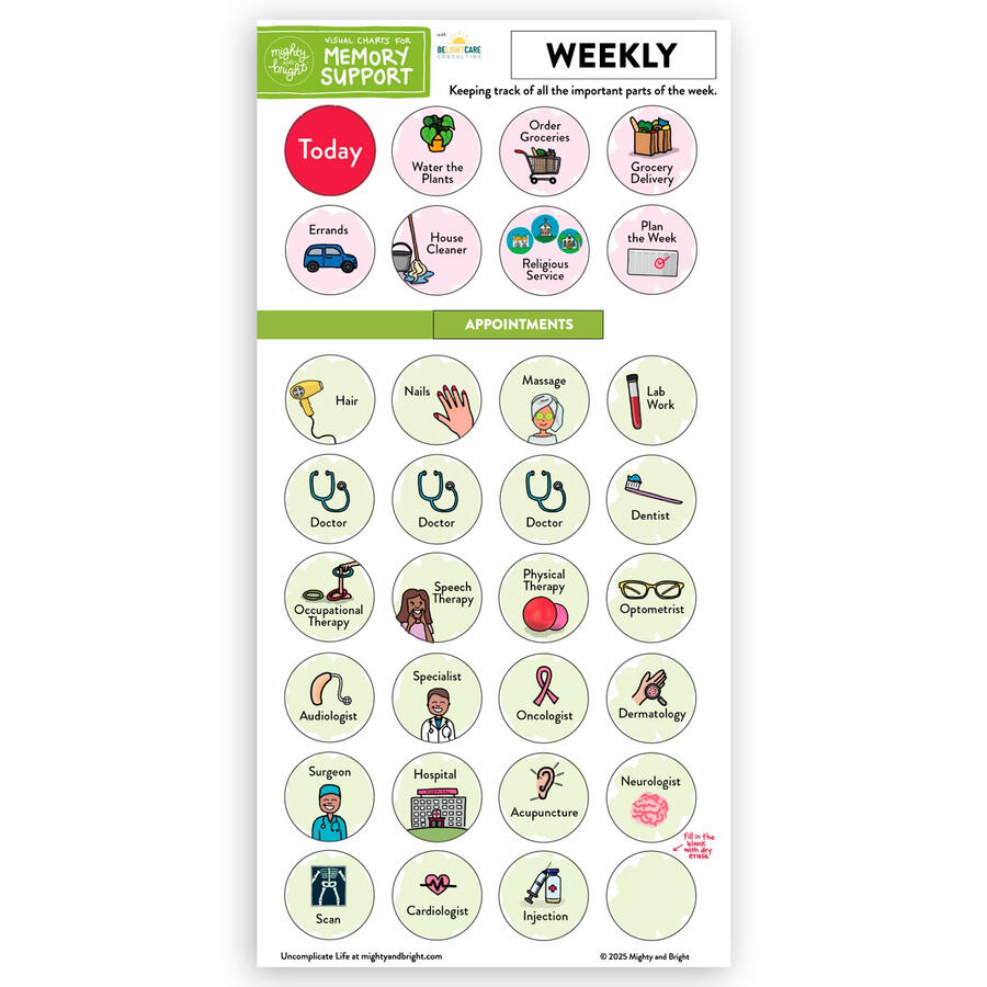 Weekly Sticker Sheet for Memory Support to track all appointments and common activities.